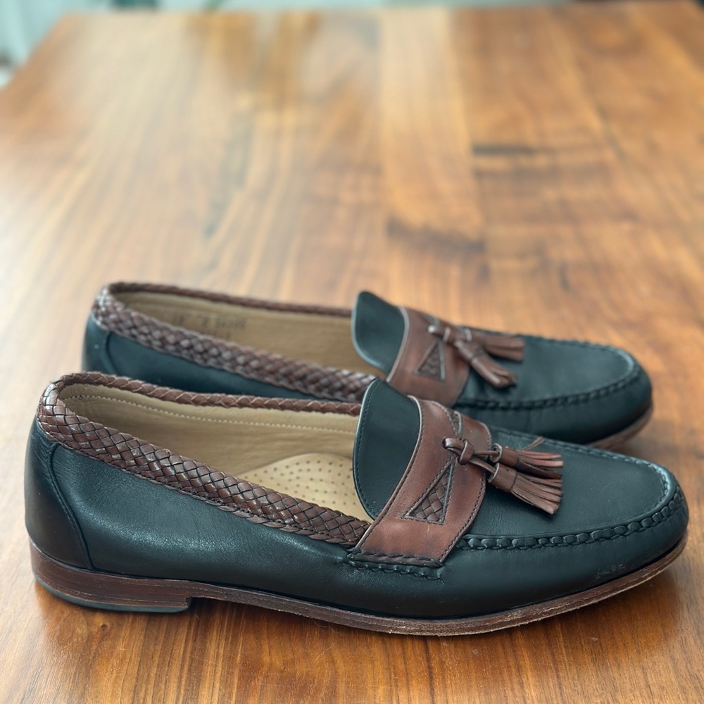 Allen Edmonds Deep Navy and Brown Maxfield Tassel Loafers